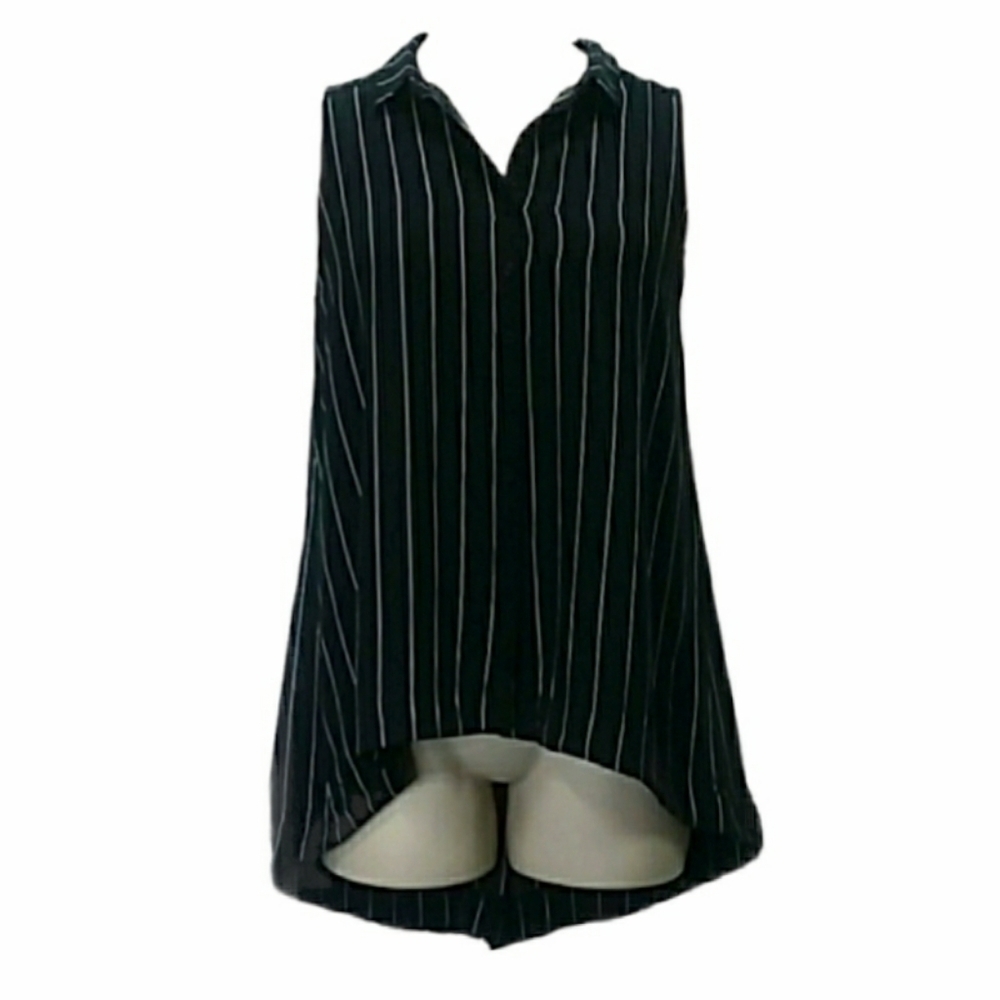 Lumiere Women's Striped Button Front Sleeveless Tunic Top